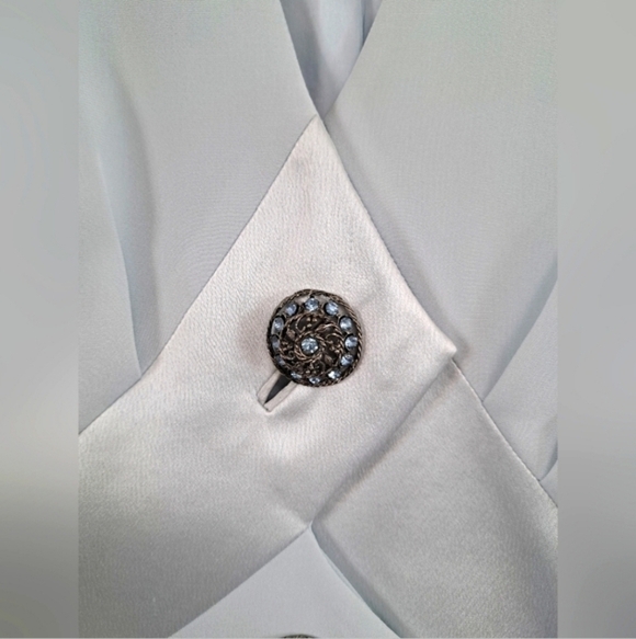 Della Roufogali Blue Gray Blazer with Satin Accents Decorative Buttons Size 8 - Picture 4 of 7